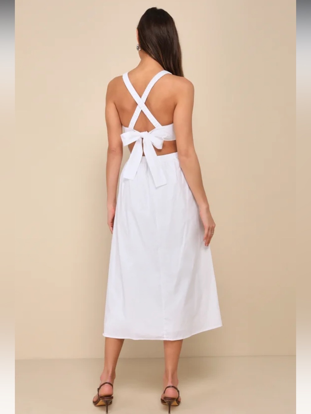 LULU's Casual White Summer Bridal Honeymoon Vacation Midi Dress Pockets NWT L - Picture 8 of 8